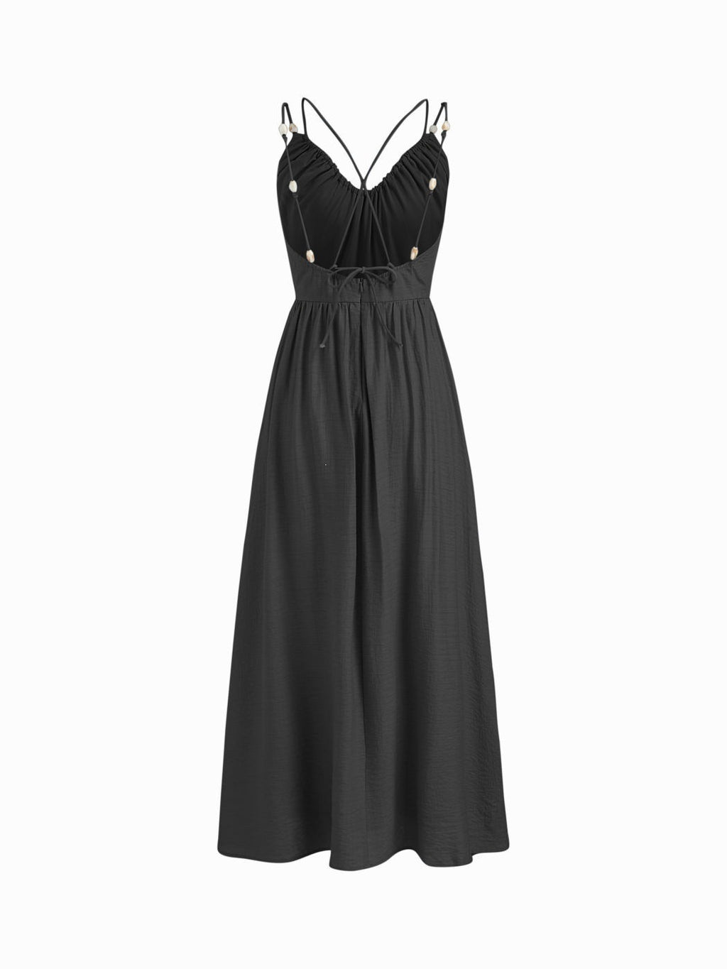 Beaded Strap Tie Back Maxi Cami - Black - 2