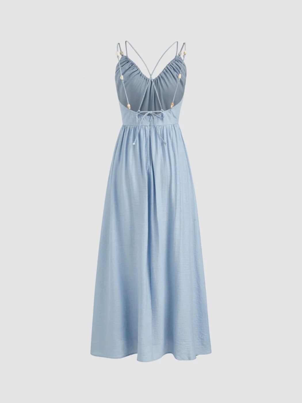 Beaded Strap Tie Back Maxi Cami - Blue - 1