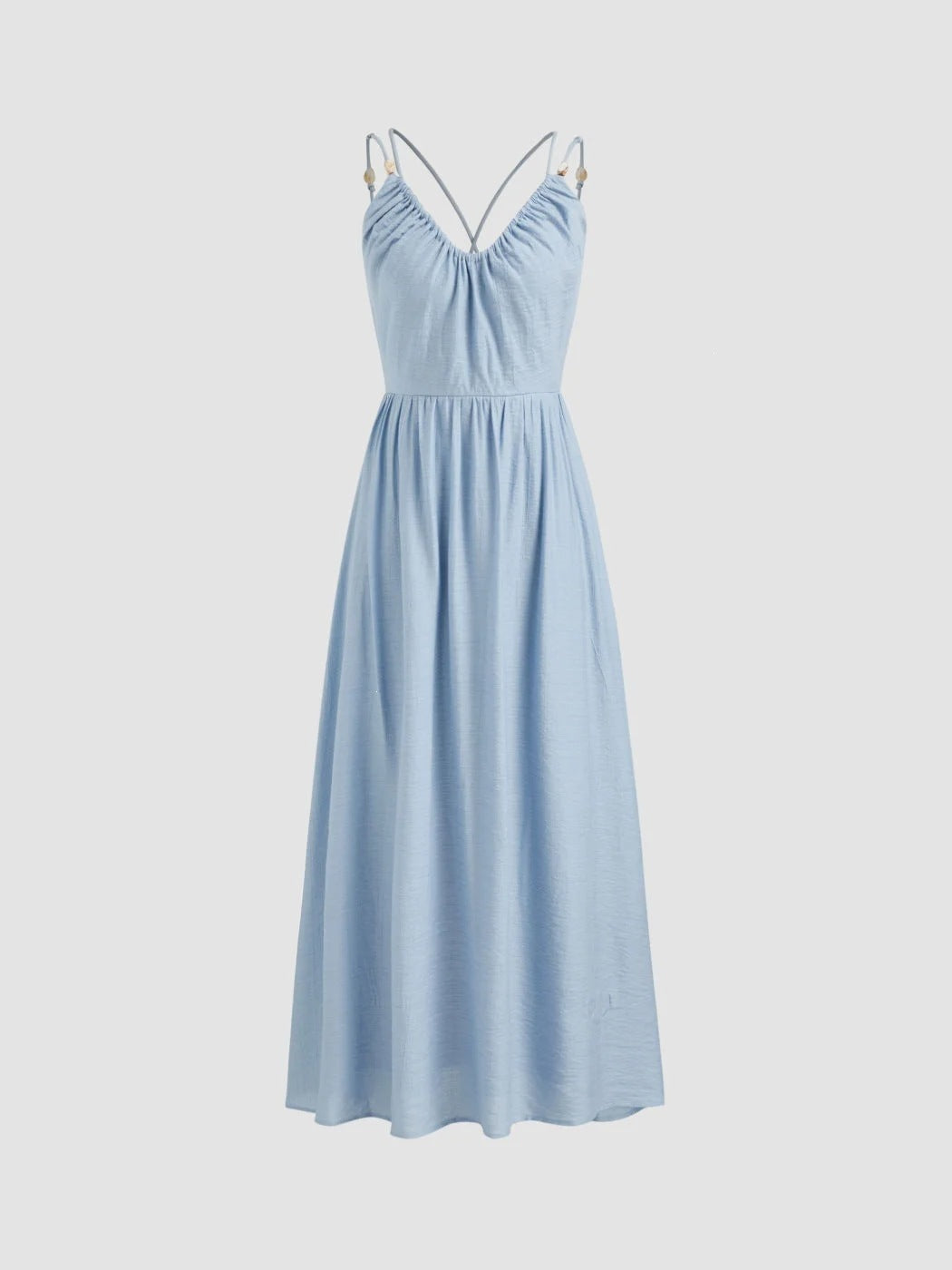 Beaded Strap Tie Back Maxi Cami - Blue - 4