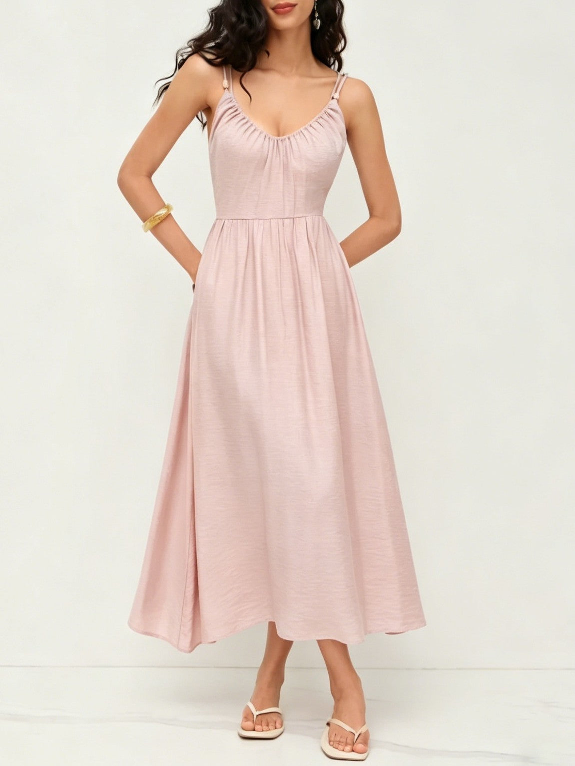 Beaded Strap Tie Back Maxi Cami - Pink