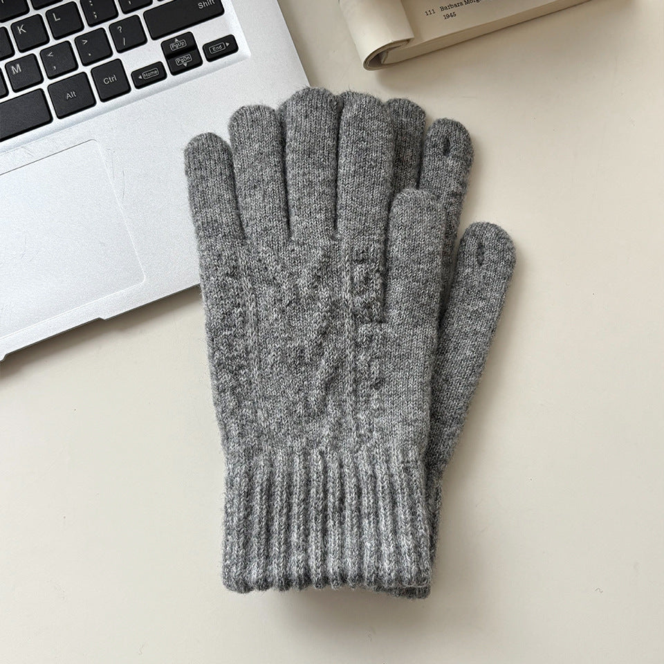 Cable Knit Touchscreen Gloves with Ribbed Cuffs - DarkGrey