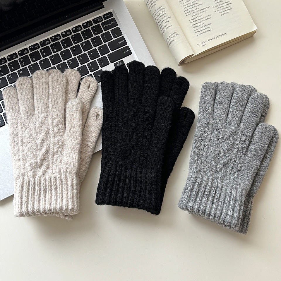 Cable Knit Touchscreen Gloves with Ribbed Cuffs - Grey - 1