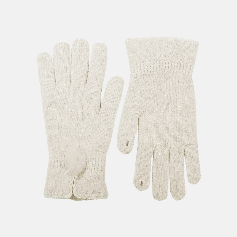 Pom Detail Soft Knit Touchscreen Gloves - Beige