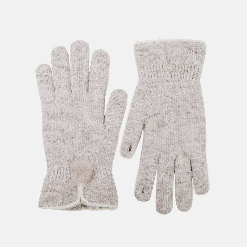 Pom Detail Soft Knit Touchscreen Gloves - Khaki