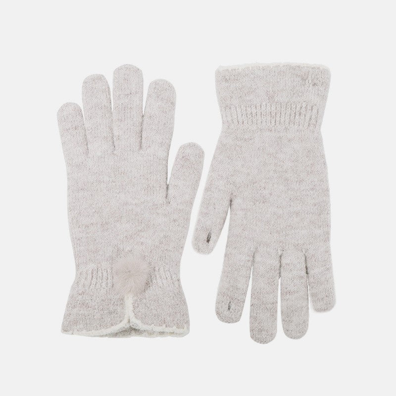 Pom Detail Soft Knit Touchscreen Gloves - Oats