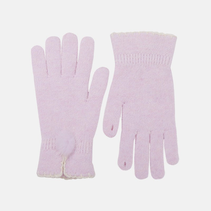 Pom Detail Soft Knit Touchscreen Gloves - Purple