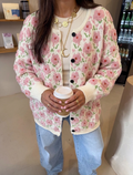 3D Floral Raised-Knit Oversized Cozy Wrap Cardigan - White