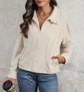 Corduroy Zip Front Collared Pocket Jacket - Apricot