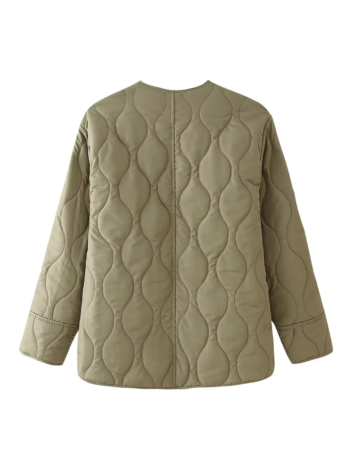 Wave Quilted Collarless Liner Jacket - Green - 1