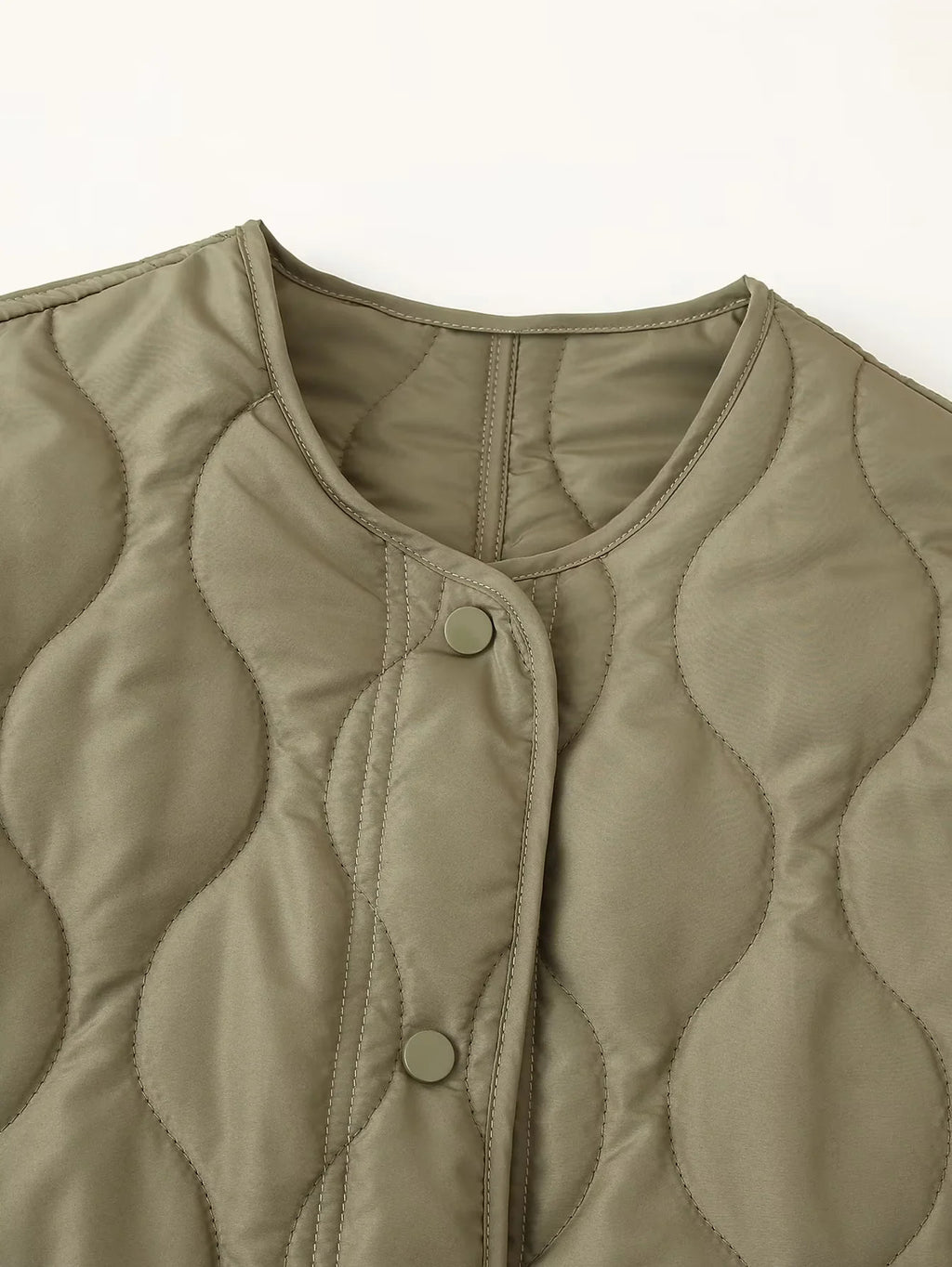 Wave Quilted Collarless Liner Jacket - Green - 2