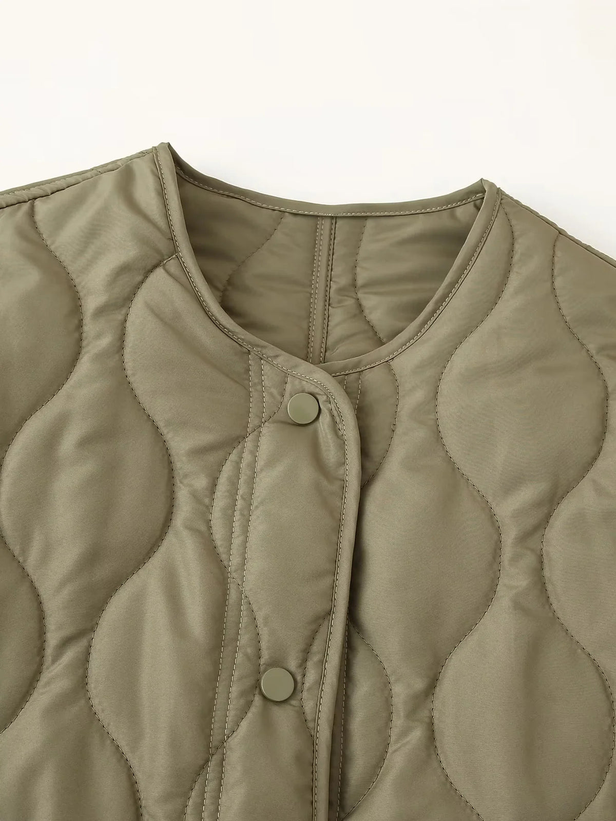Wave Quilted Collarless Liner Jacket - Green - 2