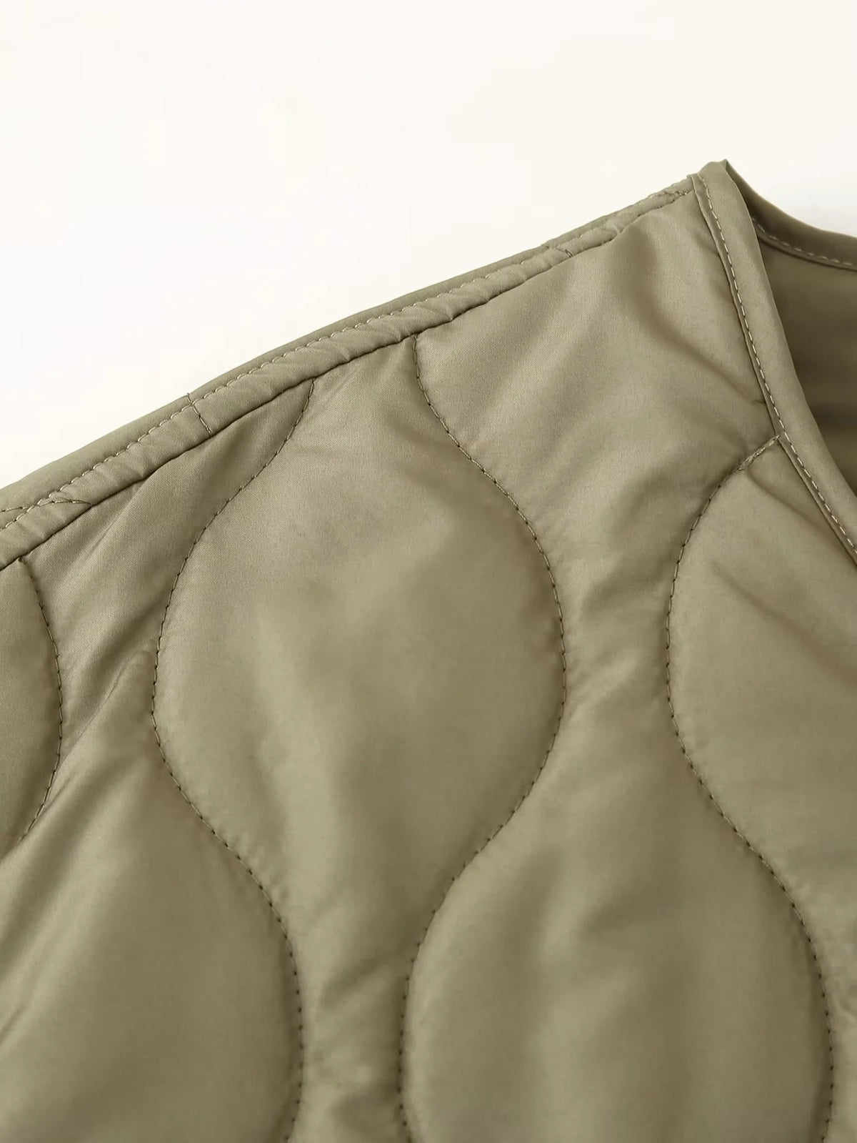 Wave Quilted Collarless Liner Jacket - Green - 3