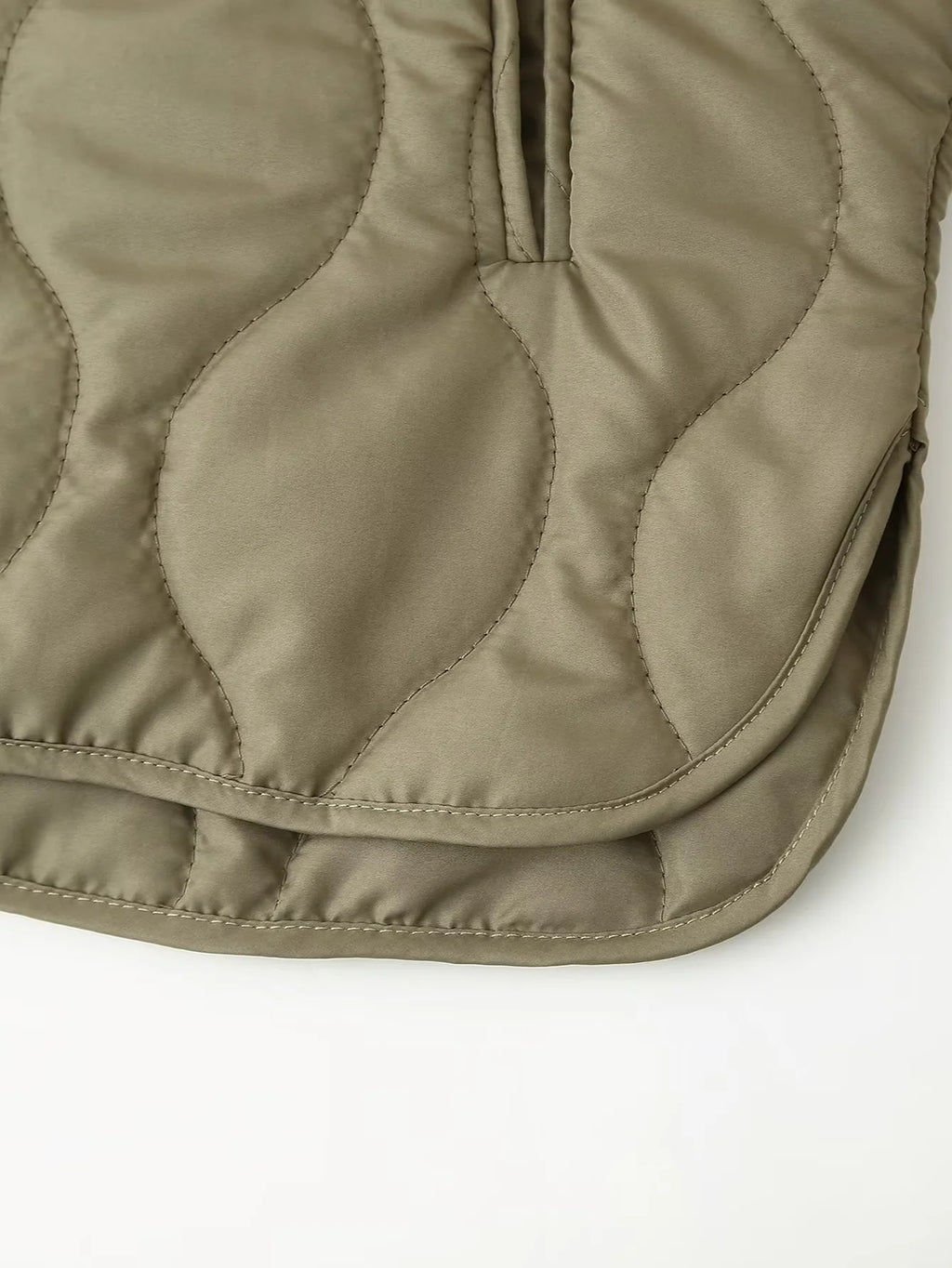 Wave Quilted Collarless Liner Jacket - Green - 4