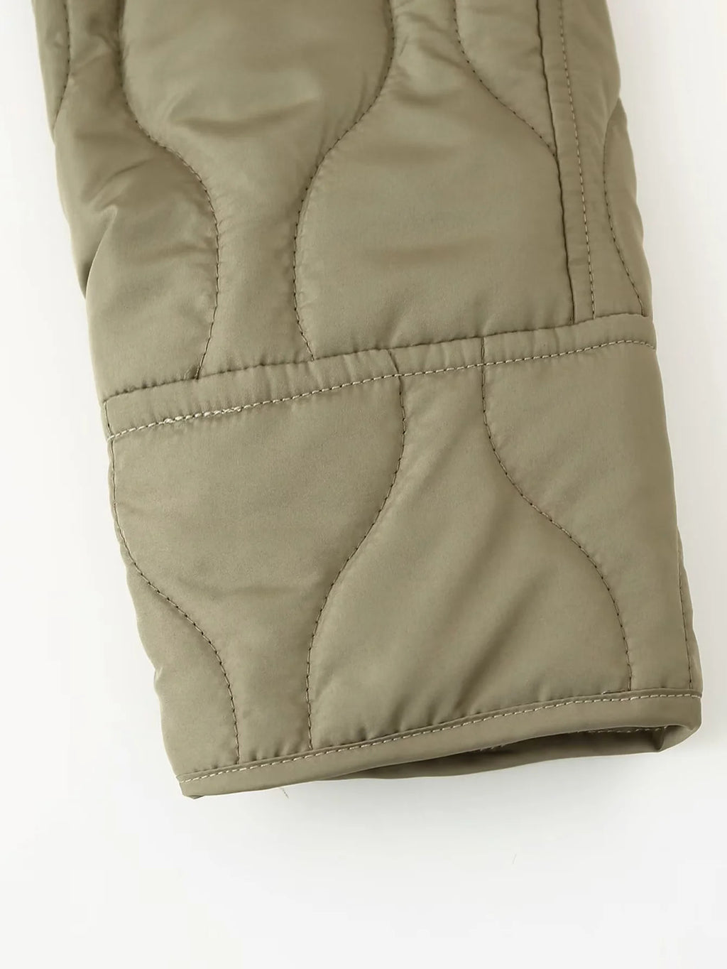 Wave Quilted Collarless Liner Jacket - Green - 5