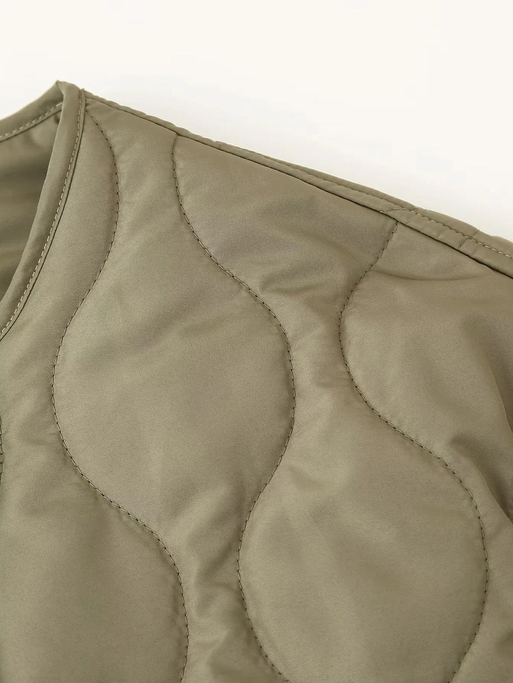 Wave Quilted Collarless Liner Jacket - Green - 9