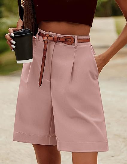 Pleated High Waist Bermuda Shorts - Pink