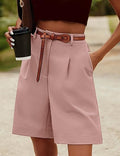 Pleated High Waist Bermuda Shorts - Pink
