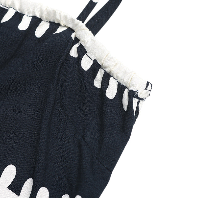 Scalloped Embroidery Smocked Cami Mini Dress - Navy - 6