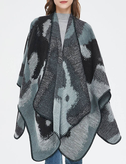 Abstract Camo Reversible Blanket Wrap Poncho