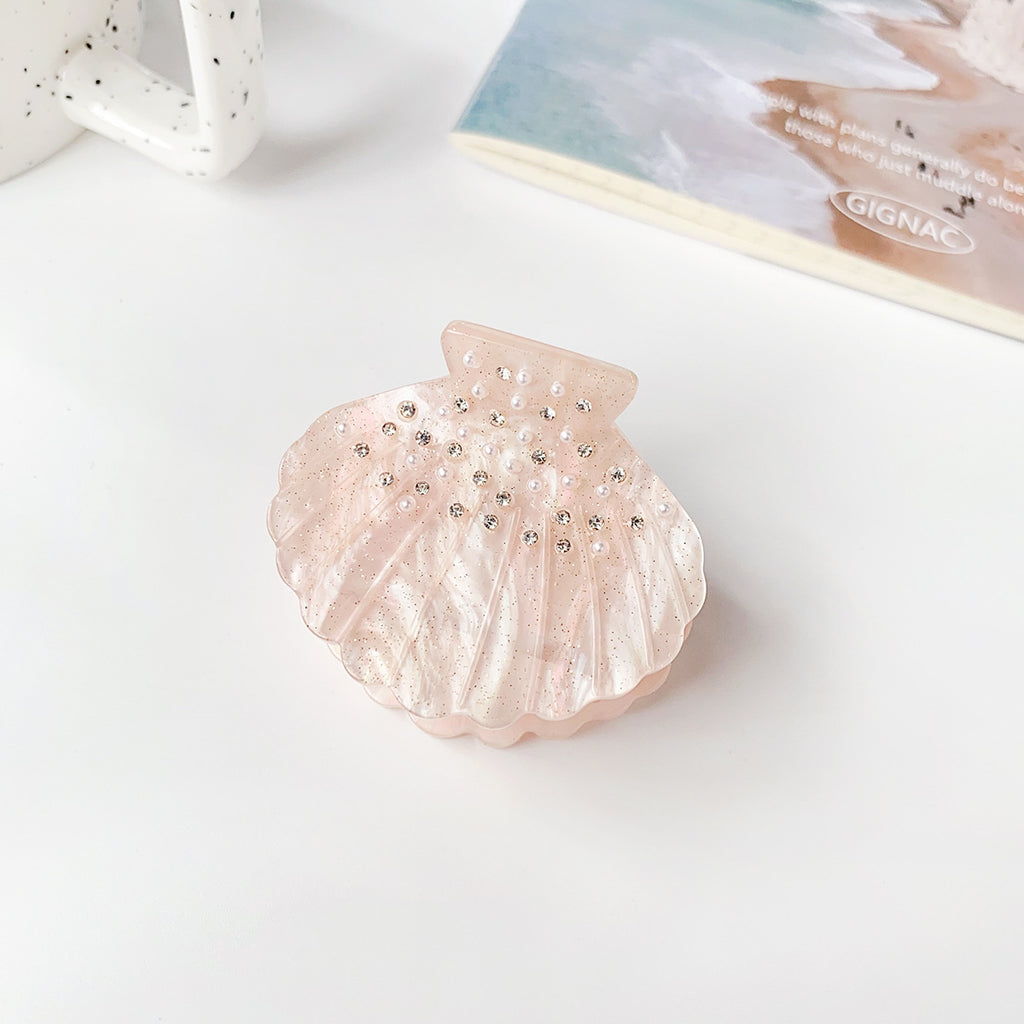 Rhinestone Seashell Mini Hair Claw Clip - Pink_2