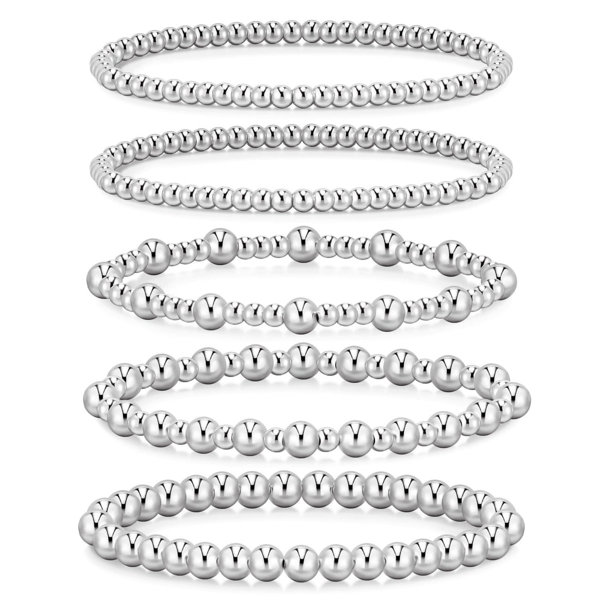 Round Bead Stretch Bracelet Stack - SET03