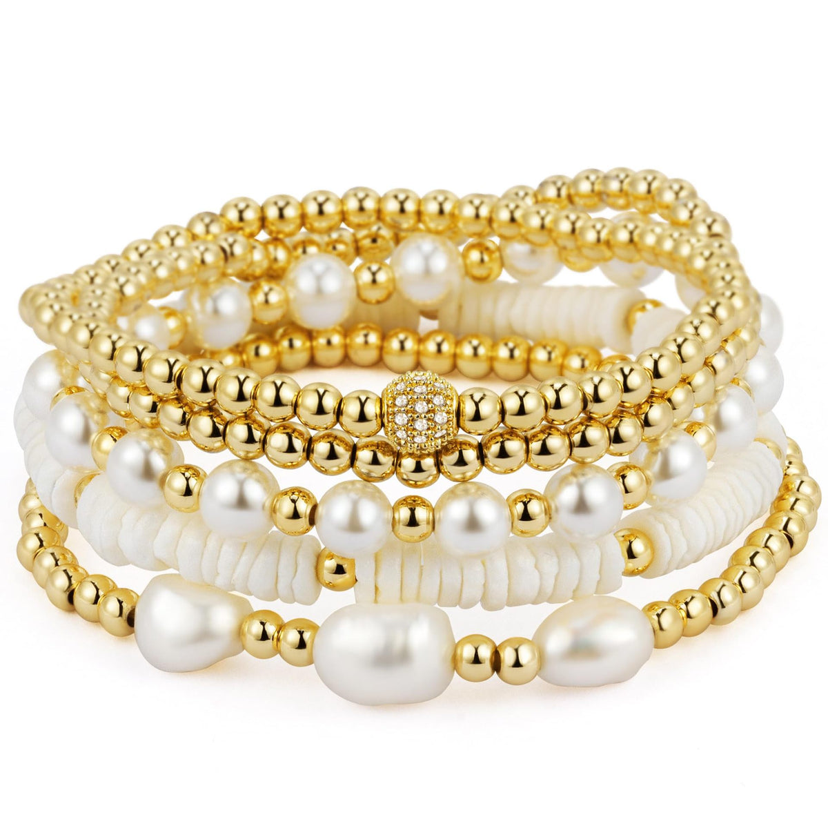 Round Bead Stretch Bracelet Stack - SET08