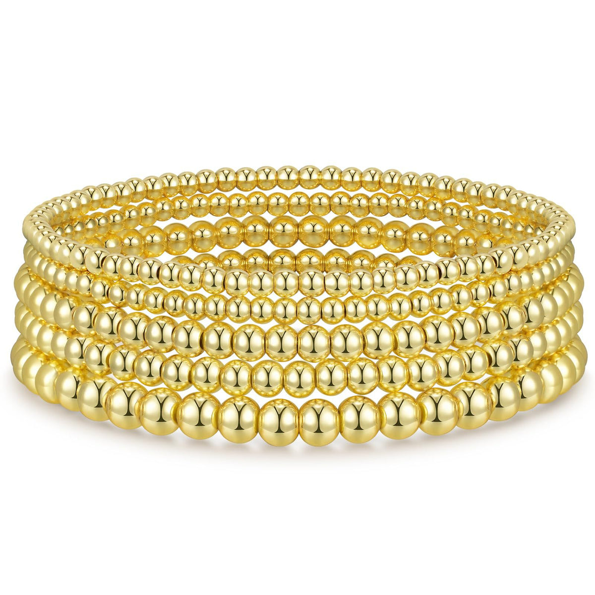 Round Bead Stretch Bracelet Stack - SET10