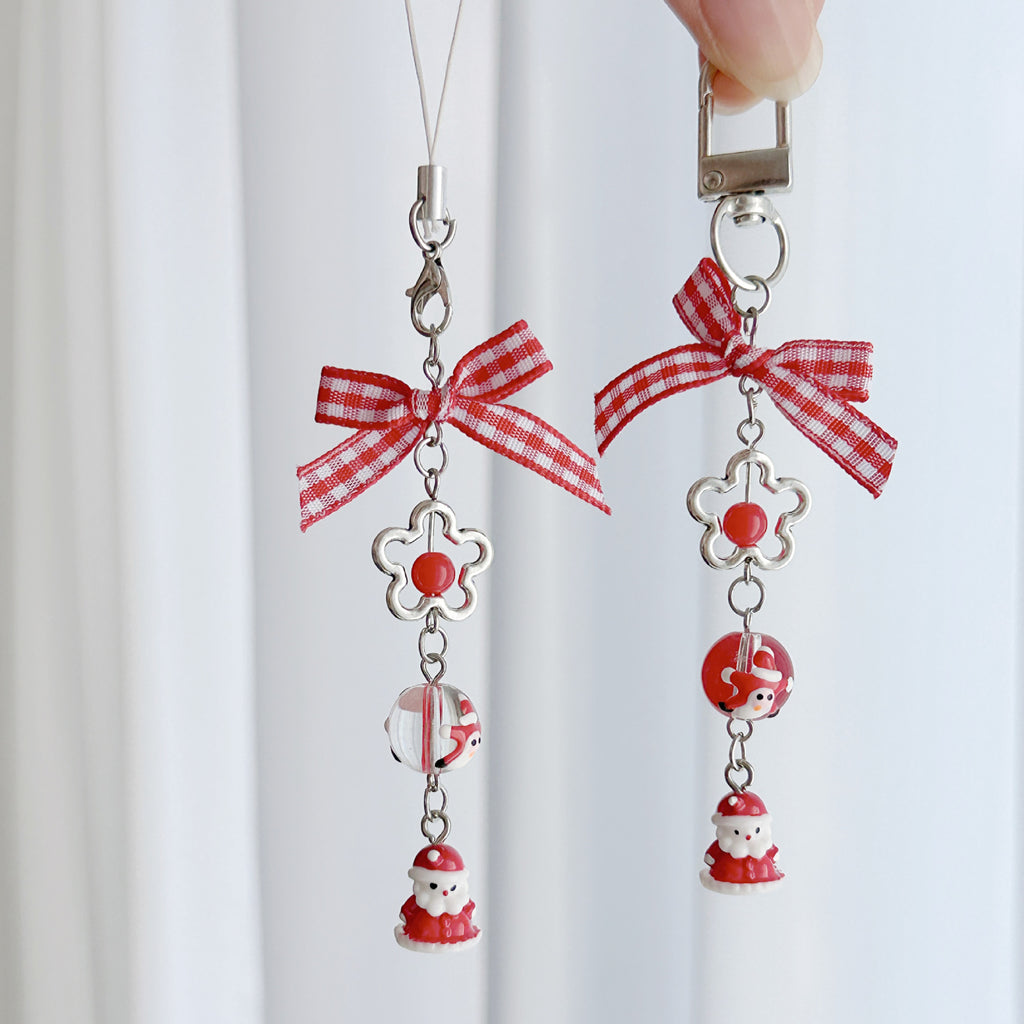 Gingham Bow Santa Charm Keychain - Santa-1