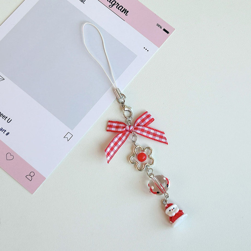 Gingham Bow Santa Charm Keychain - Santa-1 - 1