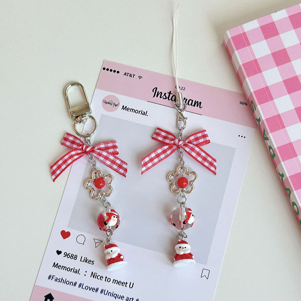 Gingham Bow Santa Charm Keychain - Santa-2 - 1