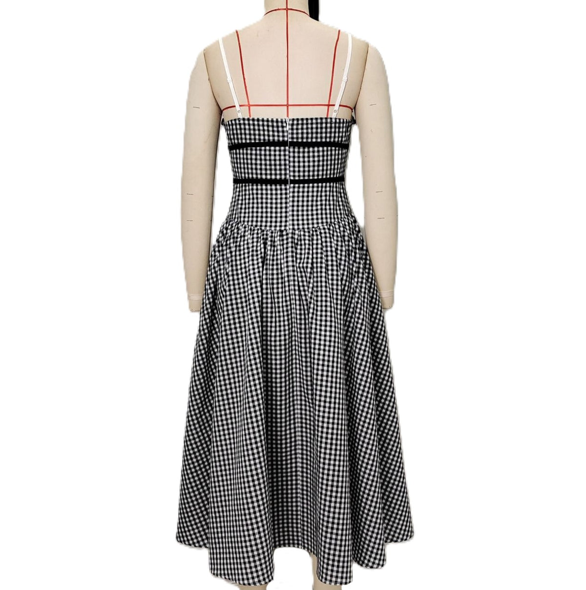 Gingham Bow Waist Midi Sundress - Black - 1