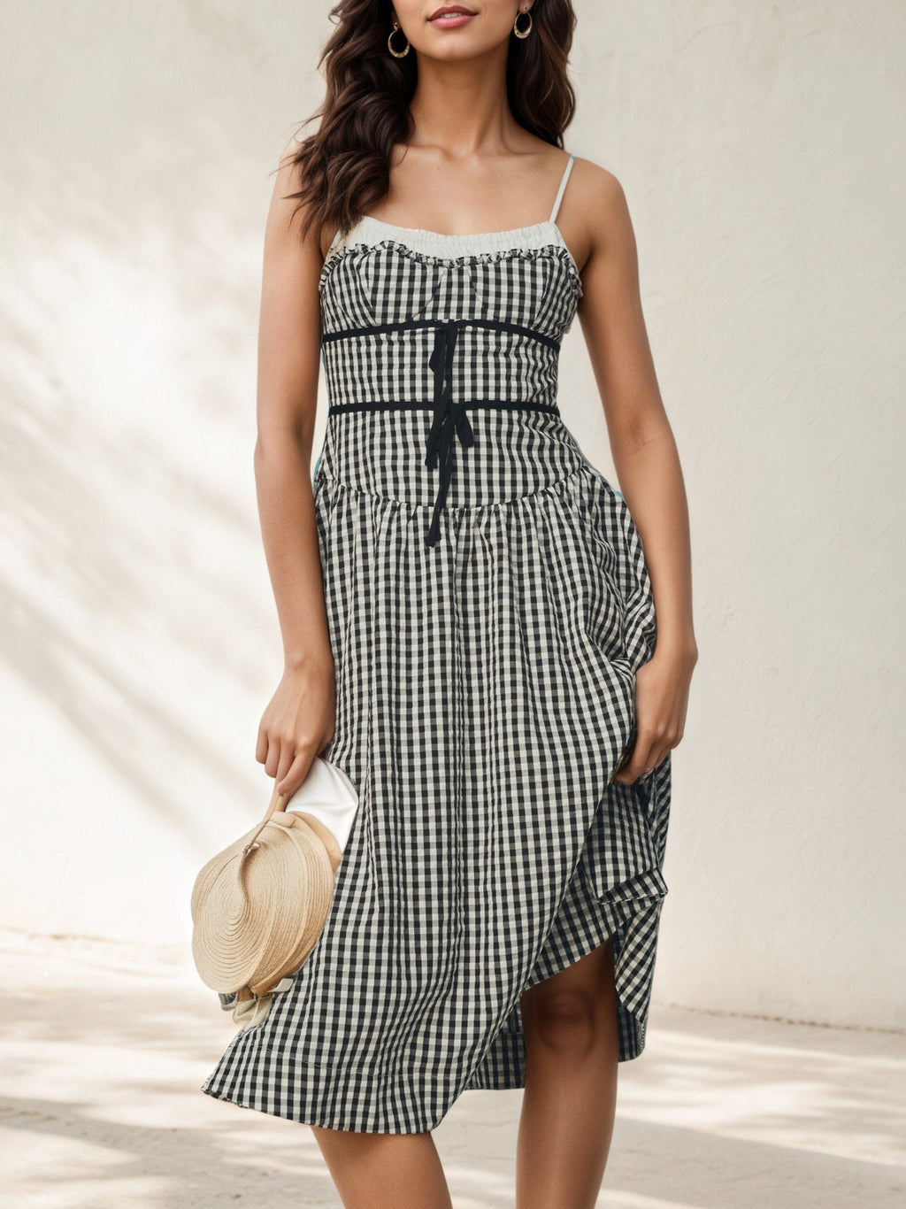 Gingham Bow Waist Midi Sundress