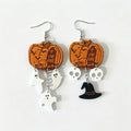 Halloween Pumpkin Ghost Charm Drop Earrings - Orange-1
