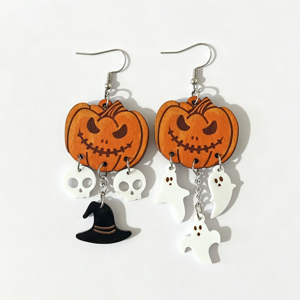 Halloween Pumpkin Ghost Charm Drop Earrings - Orange-2 - 1