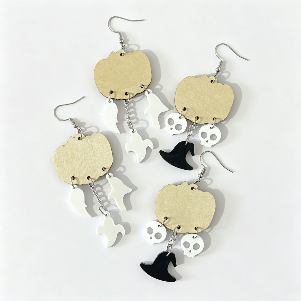 Halloween Pumpkin Ghost Charm Drop Earrings - Orange-2 - 2