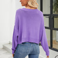 V Neck Button Front Ribbed Cardigan - Purple