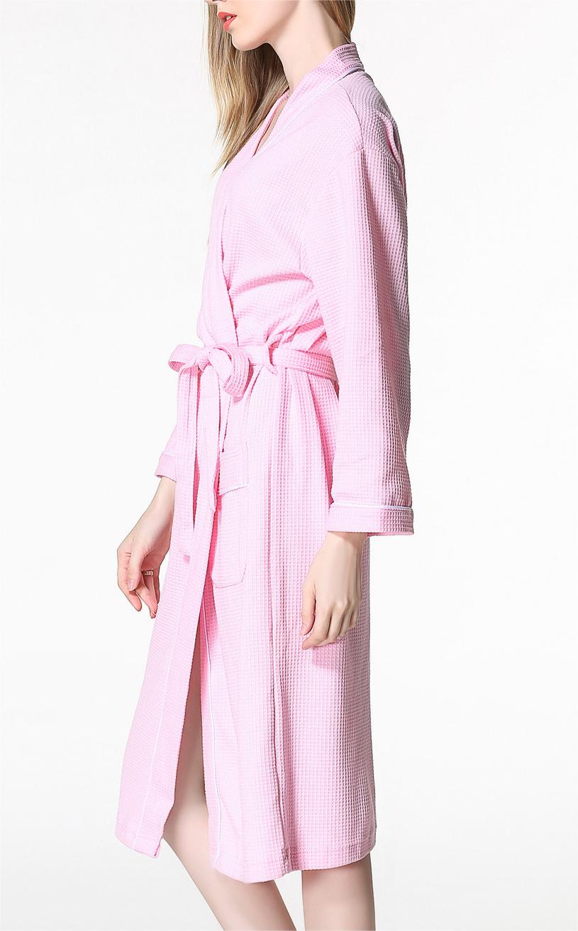 Piped Waffle Knit Wrap Robe - Pink - 1
