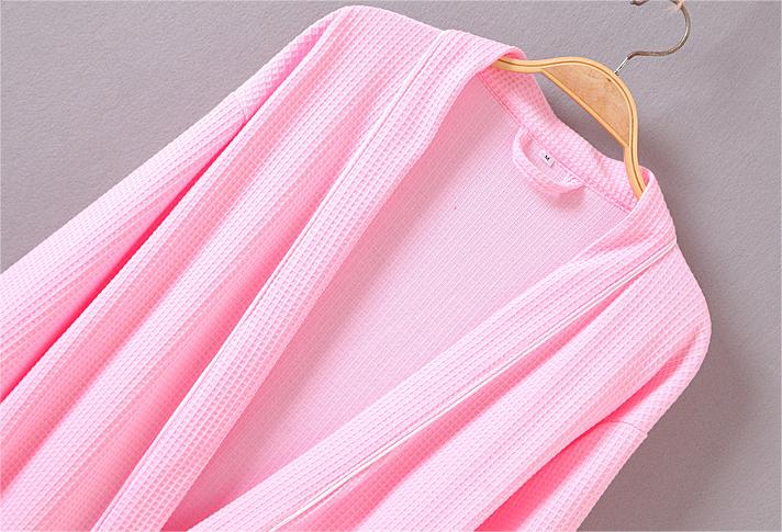 Piped Waffle Knit Wrap Robe - Pink - 2
