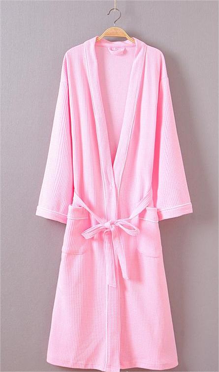 Piped Waffle Knit Wrap Robe - Pink - 3