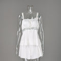 Bow-Detail Ruffle-Hem Lace Cami Sleep Set - White