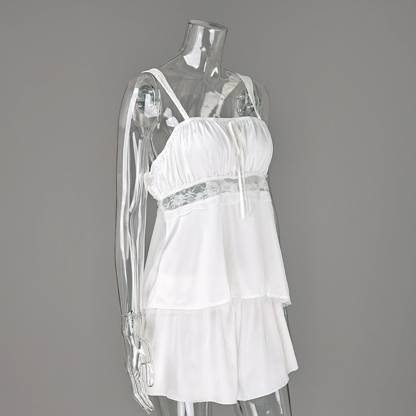 Bow-Detail Ruffle-Hem Lace Cami Sleep Set - view 2
