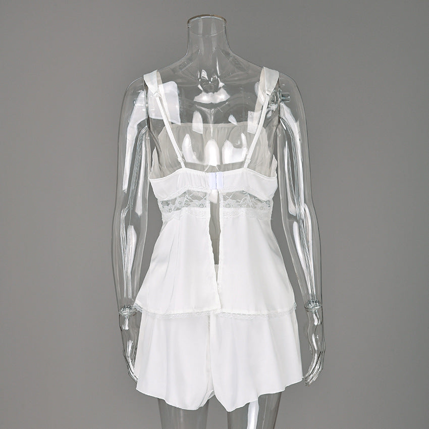 Bow-Detail Ruffle-Hem Lace Cami Sleep Set - view 3