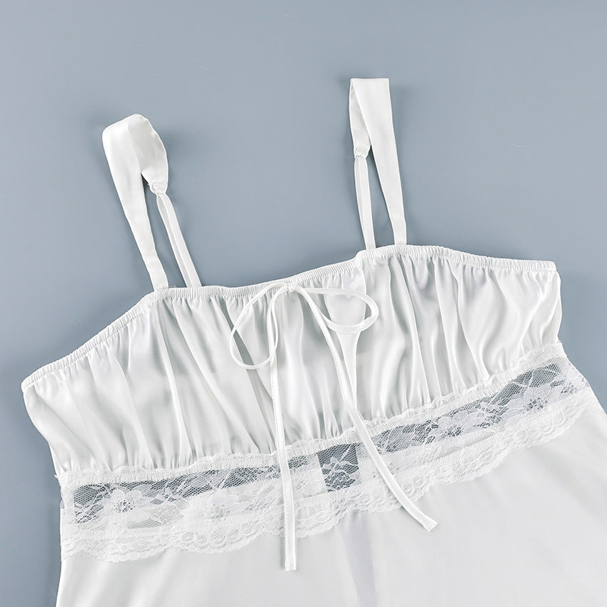 Bow-Detail Ruffle-Hem Lace Cami Sleep Set - view 4
