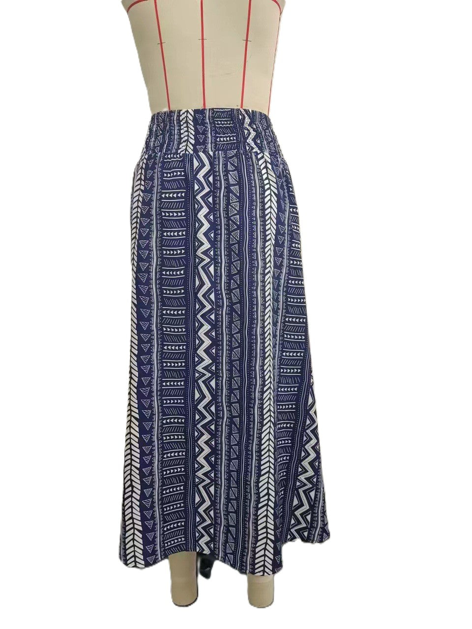 Geo Stripe Tassel Tie Maxi Skirt - Darkblue - 2