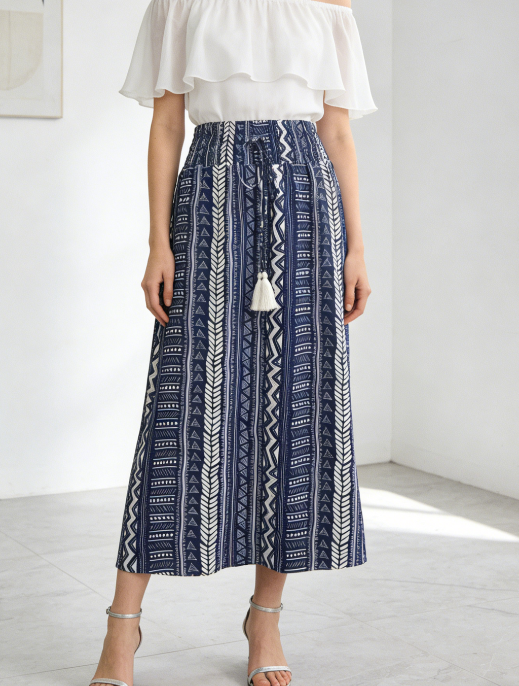 Geo Stripe Tassel Tie Maxi Skirt - view 1