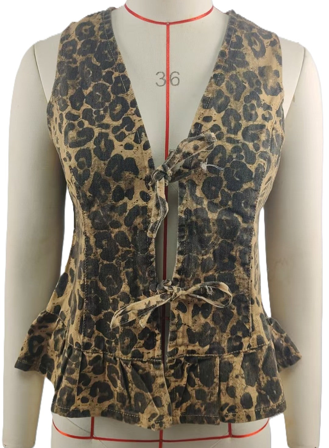 Leopard Peplum Vest With Lace Up Front - Leopard