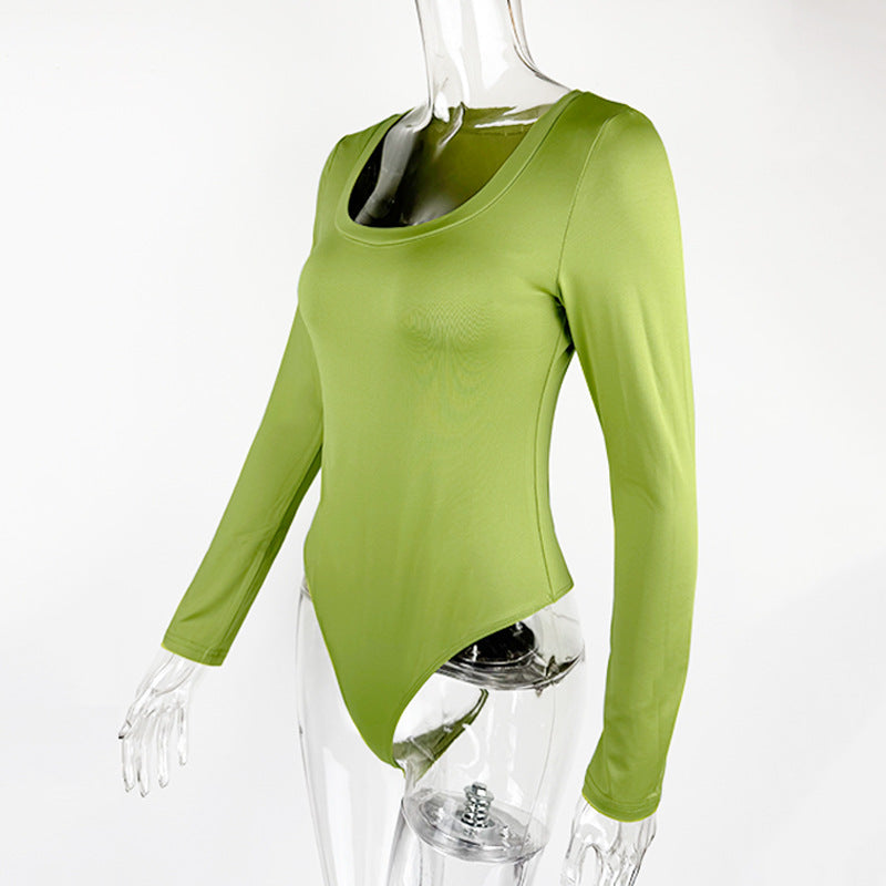 Scoop Neck Long Sleeve Bodysuit - Green