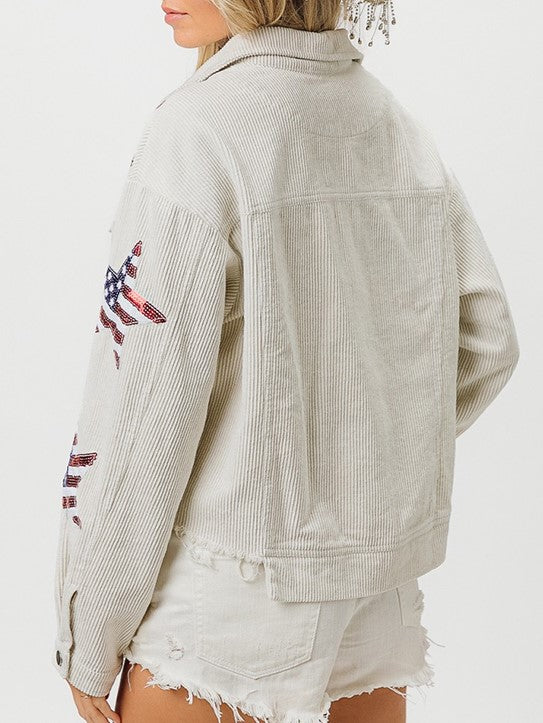 Star Patch Frayed Hem Denim Jacket - White - 3