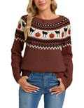 Pumpkin And Cat Fair Isle Knit Sweater - Brown