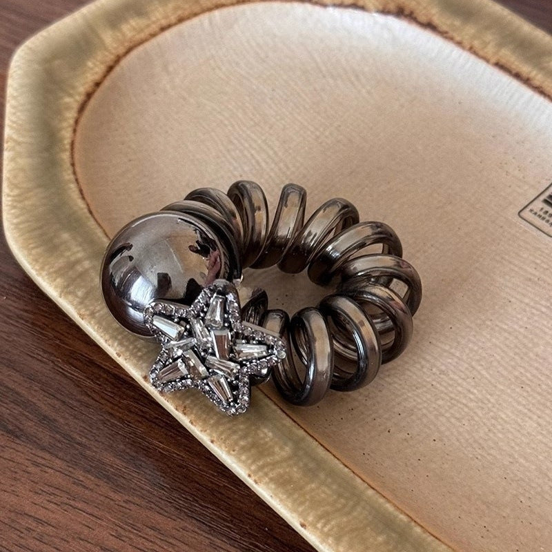Rhinestone Star Coil Hair Tie - Gray